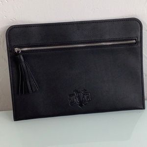 Kat Avon D Monogrammed Black Vegan leather with tassel Make up bag NWOT